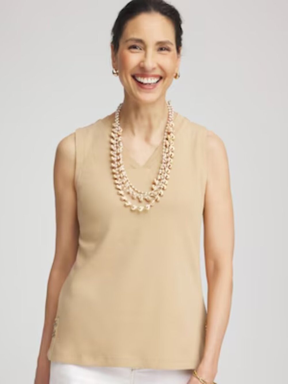 Chico's 3 (XL) NEW WITH TAGS Sleeveless V-Neck Button Tank "Cafe Aroma" Tan NWT